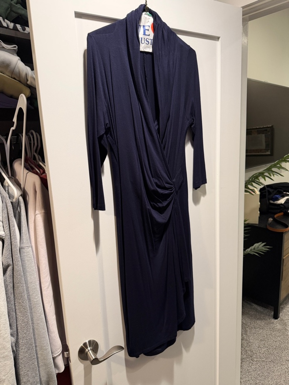 Karen Kane Women's Navy Wrap Dress with Draped Knot Detail size medium - Picture 2 of 3